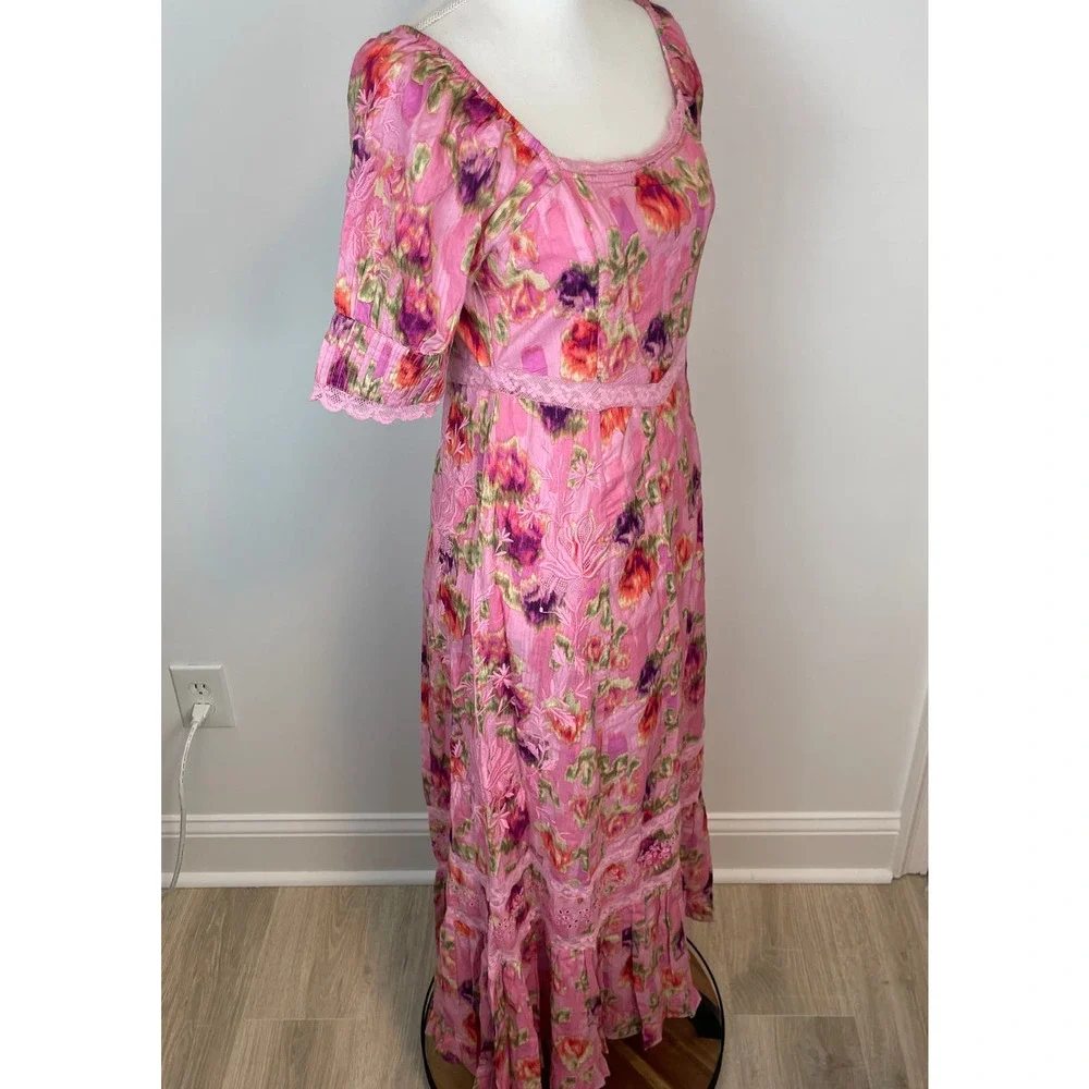 LoveShackFancy Floral Lace Mariata Maxi Dress In Wild Pink Rose Size 6 New - Picture 7 of 16